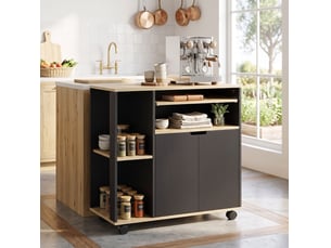 Desserte de cuisine roulante 80x40x82 cm avec placard et rangement réglable, noir
