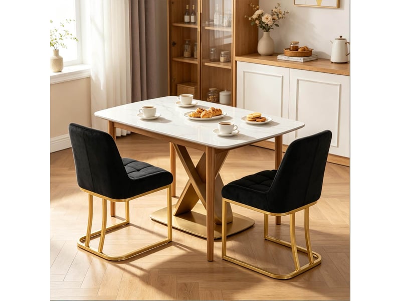  Lot de 2 chaises de salle à manger 52.5x42.5x 84cm, structure métallique noire, pieds réglables, dossier ergonomique  - Conforama D