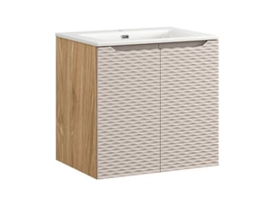 Ensemble de salle de bain yoka beige : meuble sous vasque à placards 60 cm + vasque à encastrer