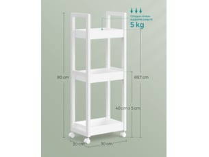 Chariot de rangement étagère mince salle de bain gain de place 20 x 30 x 80 cm en mdf blanc 12_0011436