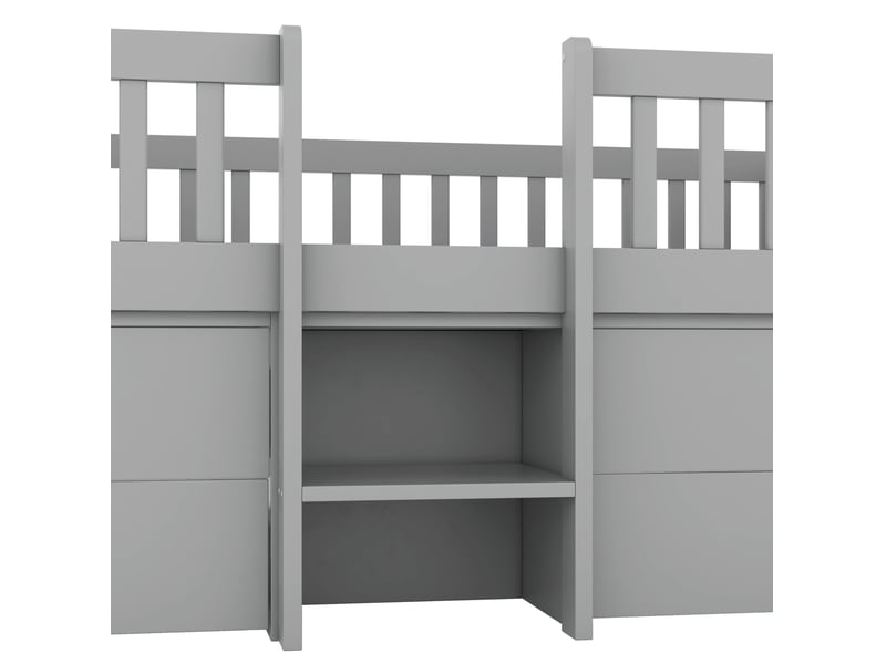  Lit enfant 90x200cm, sommier, rangement, 4 tiroirs, lit simple, barrière de sécurité, bois gris, sans matelas  - Conforama E