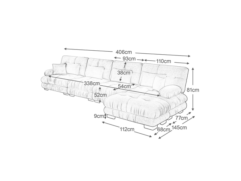  Canapé d'angle modulaire 4 places avec ottoman mobile, assise profonde et coussins, en chenille jaune  - Conforama E