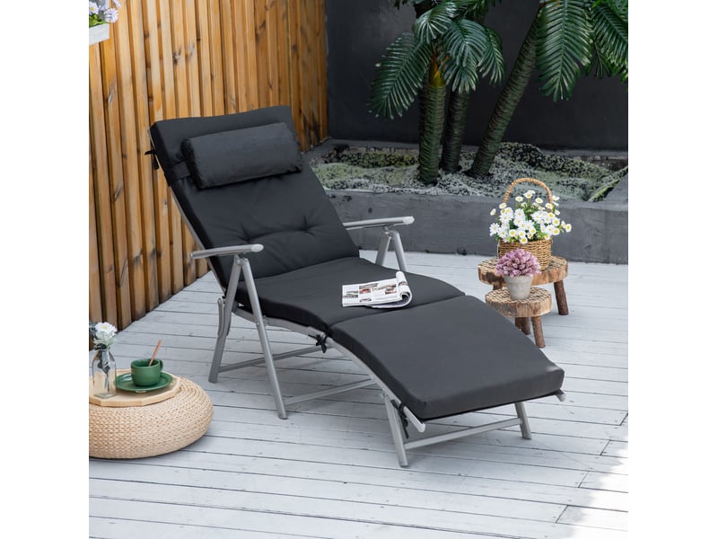 Chaise longue pliante 137 x 63,5 x 100,5 cm – noir – 7 positions réglables avec coussin pour extérieur - Conforama B