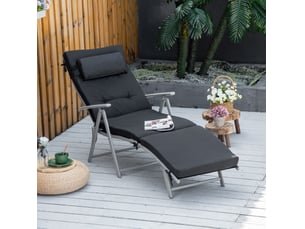 Chaise longue pliante 137 x 63,5 x 100,5 cm – noir – 7 positions réglables avec coussin pour extérieur