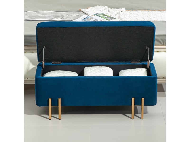 Banc coffre tcqpz rembourré avec rangement 100 x 40 x 42 cm polyester bleu foncé  - Conforama B