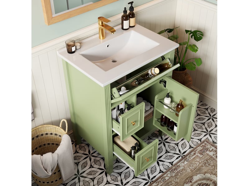 Meuble sous vasque sur pied 61x47x86 cm vert brillant avec lavabo en céramique  - Conforama D