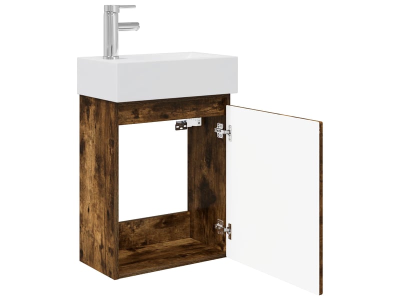 Meuble de rangement salle de bain avec robinet chêne fumé shl9922 - Conforama D