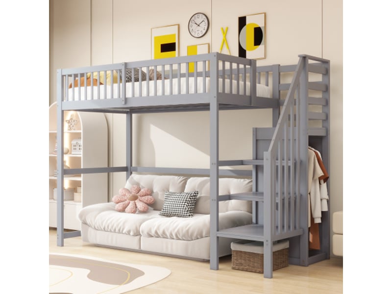  Lit mezzanine 90x200 cm coloris gris bois massif lit enfant gris - Conforama D