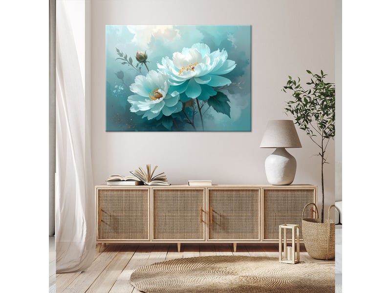 Image sur toile, pivoines turquoise dans une composition décorative pastel 60x40 1312613517 - Conforama B