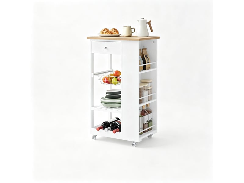  Desserte de cuisine à roulettes 56,5 x 37 x 87 cm, blanche effet bambou  - Conforama A