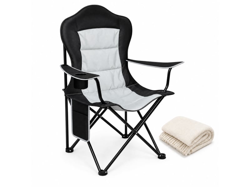  Chaise de plage pliante 84x62x110 cm avec porte-gobelet métal noir  - Conforama B