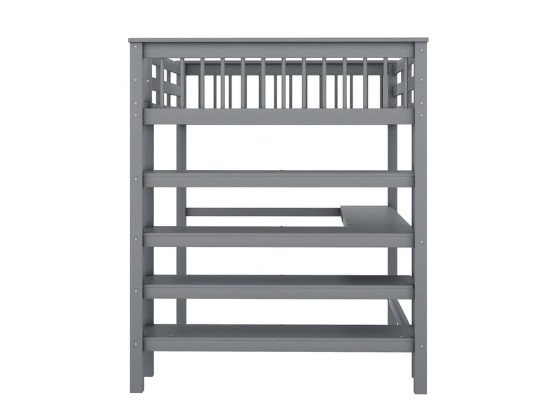  Lit mezzanine enfant 200×140 cm avec bureau, étagères et garde-corps, sans matelas, en pin et mdf blanc et gris  - Conforama E