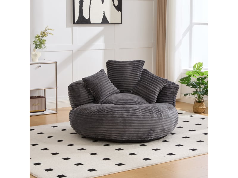  Fauteuil 108x108x52 cm, avec 3 coussins, revêtement en velours côtelé gris foncé, dossier haut, sans montage  - Conforama E