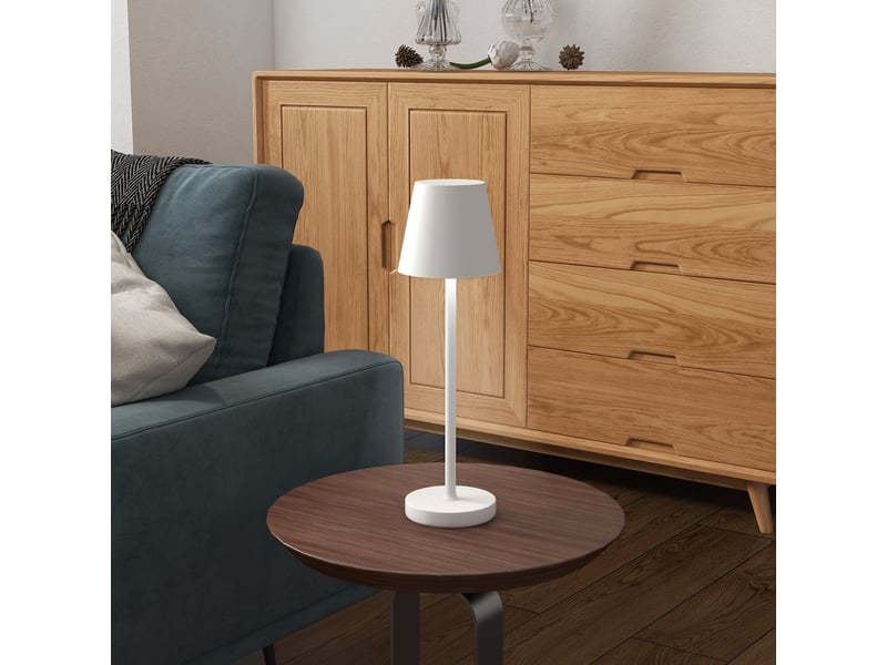  Lampe de chevet avec éclairage led, lampe de table rechargeable sans fil usb-c, 3 couleurs, ø 11,2 x 36,5 cm, blanche  - Conforama C