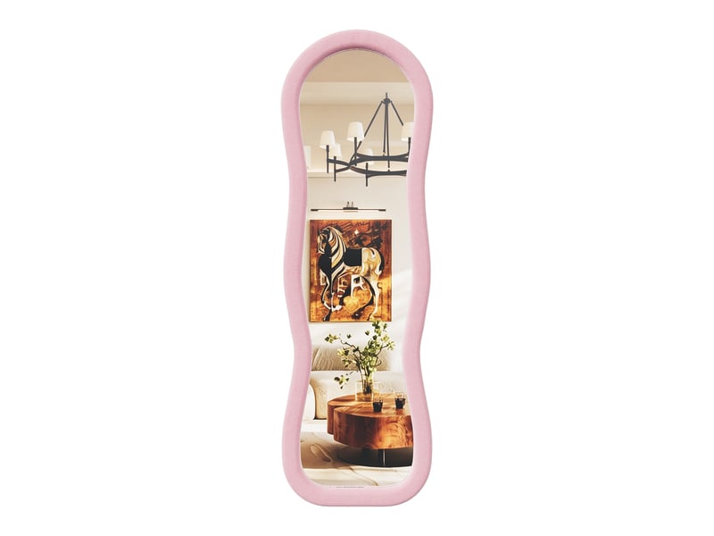 Miroir en pied ondulé - 160x50 cm - miroir corps entier avec cadre en flanelle - rose - Conforama A