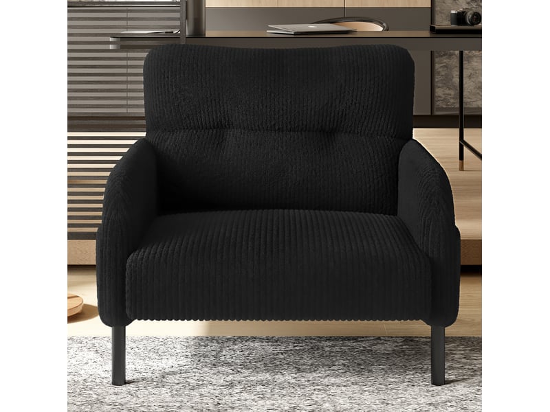  Fauteuil profond 67x75x79 cm accoudoirs avec poche tissu velours côtelé structure métallique solide design épuré noir  - Conforama D