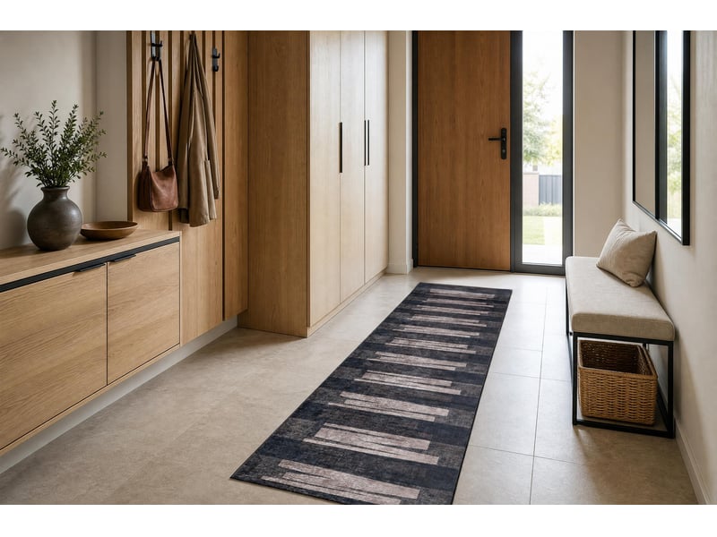  Tapis de couloir antidérapant lotus veneto 60910 rayures, géométriques marron lavable 100 cm 100x140 cm  - Conforama E