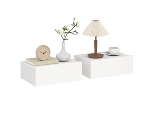 Ensemble de 2 tables de chevet suspendues modernes avec tiroir en bois, 40 x 30 x 15 cm, blanches