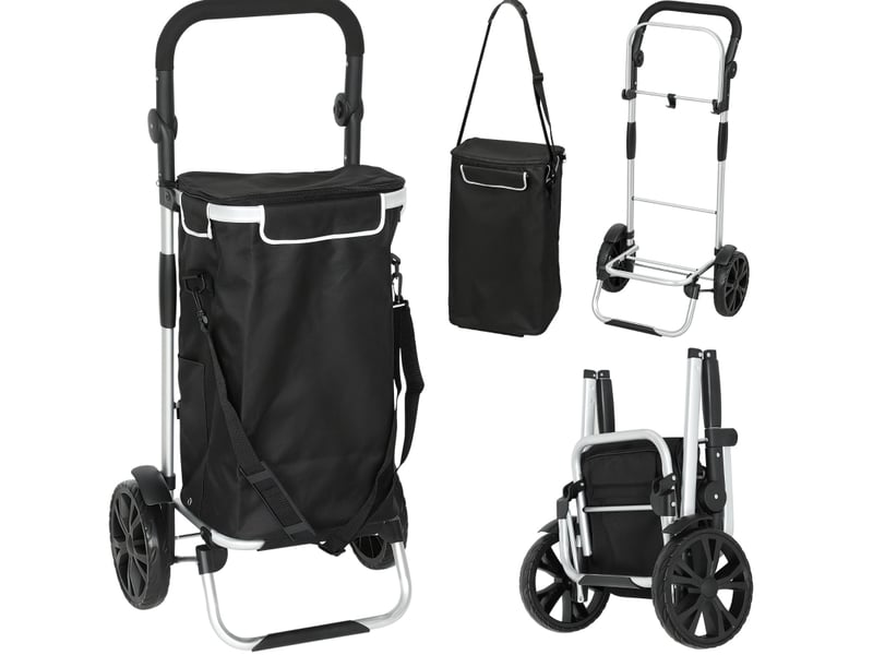  Chariot de courses pliable 3-en-1 noir 40 l avec compartiment isotherme, charge jusqu'à 25 kg au quotidien  - Conforama A