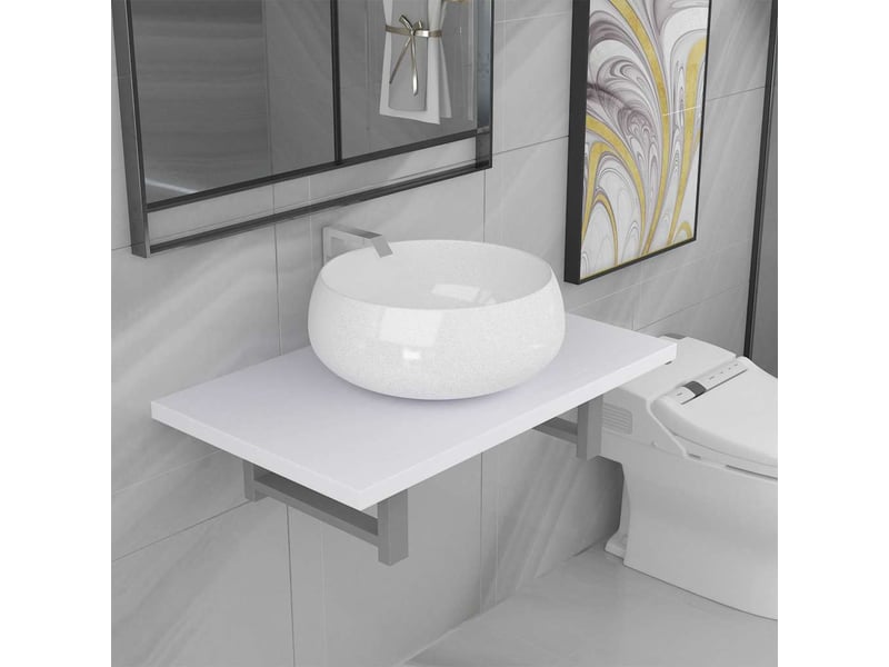  Meuble de salle de bain, armoire salle de bain en deux pièces céramique blanc cf65436  - Conforama B