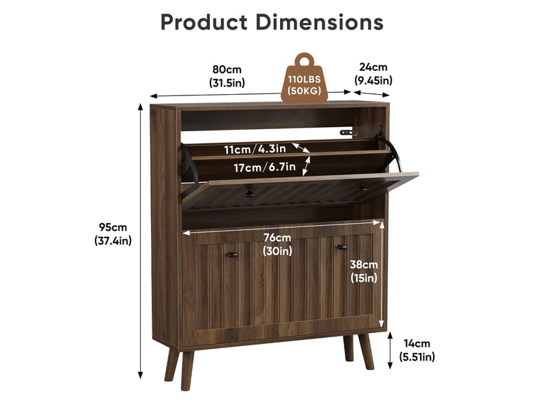 Meuble à chaussures 80x24x95 cm, armoire rangement verticale design moderne mdf couleur noyer pour entrée - Conforama C