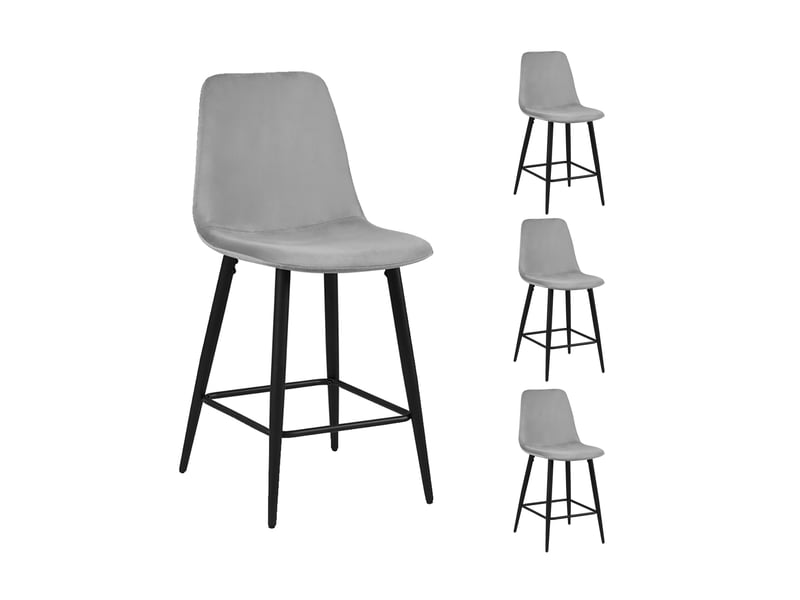  Lot de 4 chaises de bar 42x51,5x98 cm en velours gris clair - poksi  - Conforama A