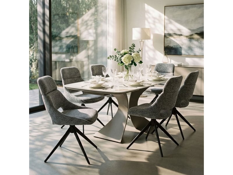 Lot 2 chaises de repas pivotantes 360° tissu gris pieds métal – maple - Conforama D