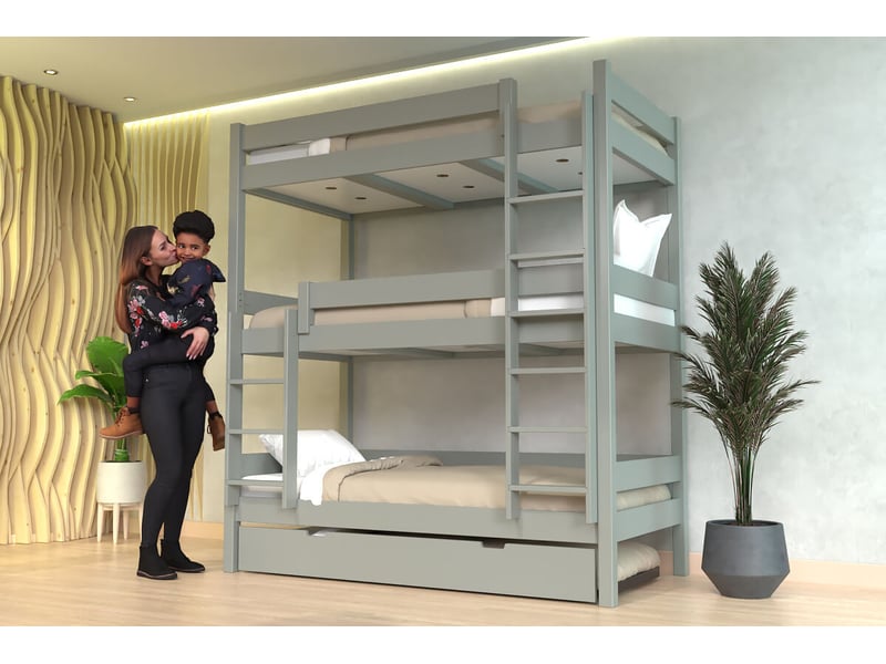 Lit superposé 4 places 80x190 en bois massif abc, gris TRI480-G - Conforama B