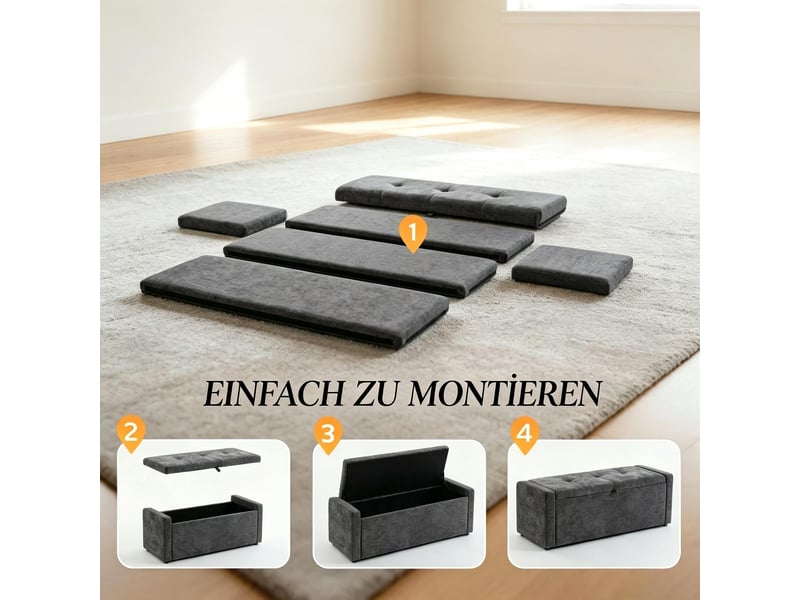  Banc de rangement capitonné avec coffre tissu gris foncé 122 x 48 x 44 cm  - Conforama D