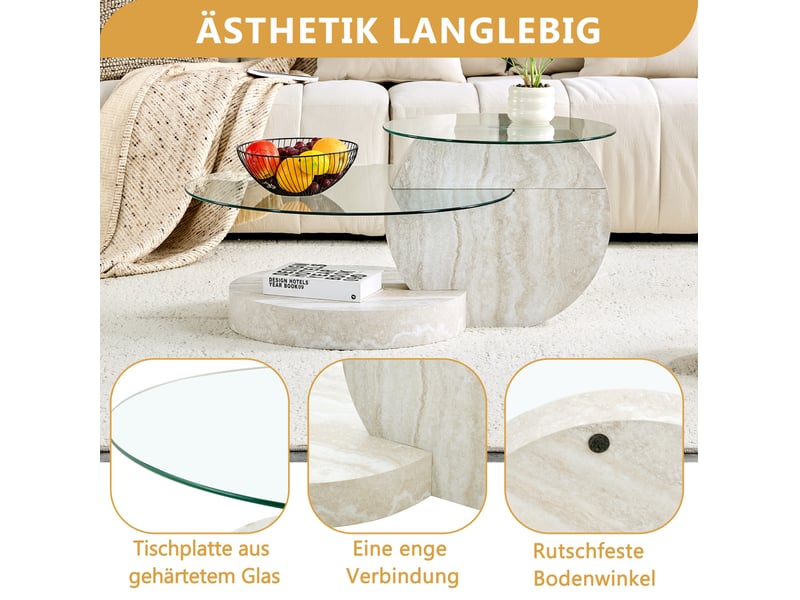 Table basse avec 2 plateaux en verre trempé et rangement à niveaux, en mdf et verre, pour salon, 78,5 × 78,5 × 24,5 cm  - Conforama E