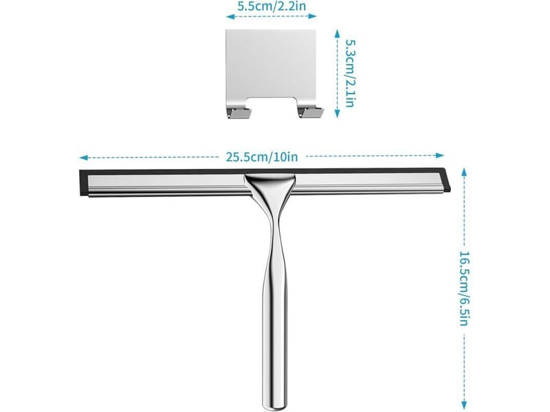Raclette douche en acier inox, 25.5cm raclette de douche avec crochet, pour vitre, miroir, carrelage, cuisine - argent - Conforama C