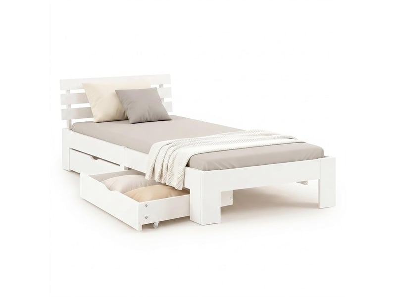  Lit en bois 90x200 cm blanc - lit simple - avec matelas à ressorts - 2 tiroirs 3332 - Conforama B