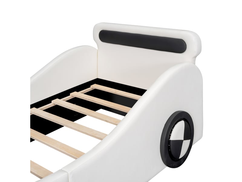  Lit voiture enfant 90 x 200 cm, lit simple rembourré avec roues led pilotées par appli,pu, mdf, blanc evarich - Conforama D