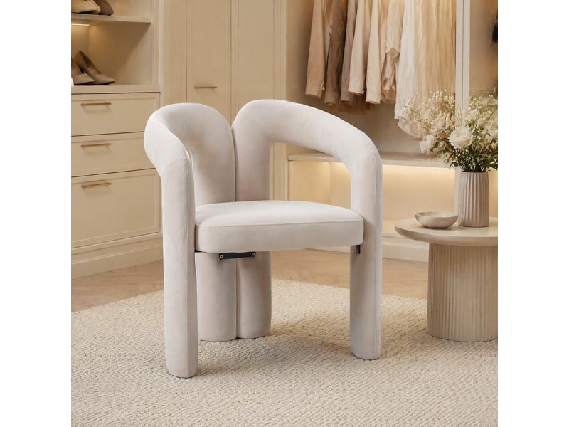  Lot de 2 chaises de salle à manger en velours beige avec accoudoirs  - Conforama C
