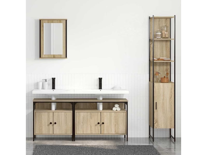 Ensemble de mobilier de salle de bain 4 pc chêne sonoma cf64518 - Conforama D