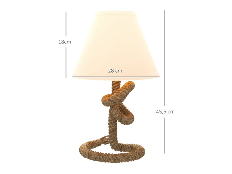  Lampe de table led avec pied en métal, corde en lin et abat-jour en tissu, puissance max. 40 w, ø 28 x 45,5 cm, marron et beige  - Conforama E