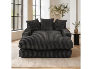 Canapé-lit une place modenvie en velours côtelé noir 125 x 155 x 63 cm avec 3 coussins