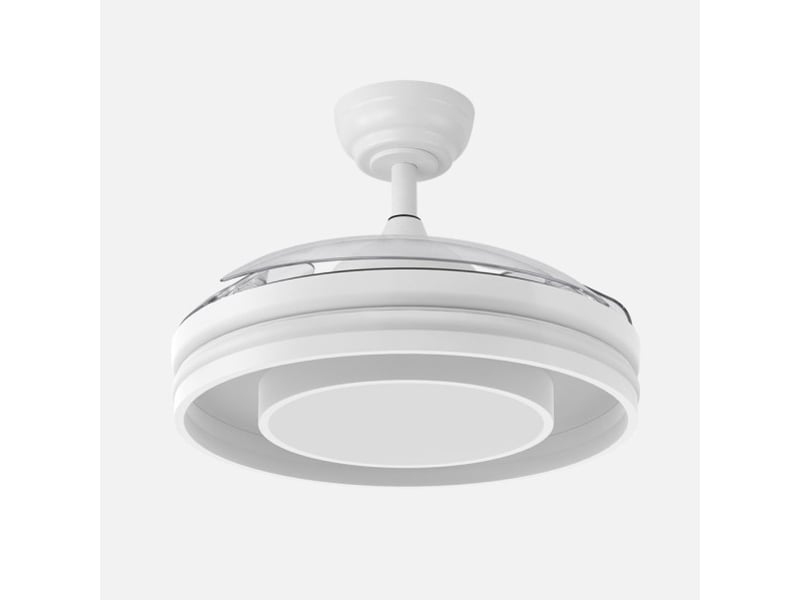  Fabrilamp pitufo plafonnier ventilateur led 57 w, 3990 lm, rgb, moteur dc, 3 pales rétractables, ø 107 cm, blanc 242891368 - Conforama C