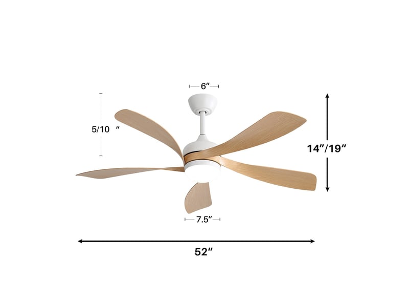  Ventilateur de plafond 132 cm avec led dimmable, 5 pales en abs, télécommande, moteur dc réversible, couleur bois clair  - Conforama C