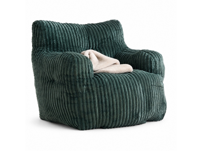 Fauteuil pouf avec rembourrage en mousse à mémoire de forme pour intérieur en velours côtelé vert 100 × 94 × 70 cm - Conforama A