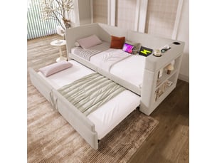 Lit gigogne 90x200 cm <strong>HAVRYA</strong>  <strong></strong> coloris beige