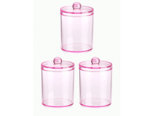 Lot de 3 pots distributeurs de cotons-tiges pour salle de bain - support en plastique rose pour cotons-tiges, disques de coton et cure-dents