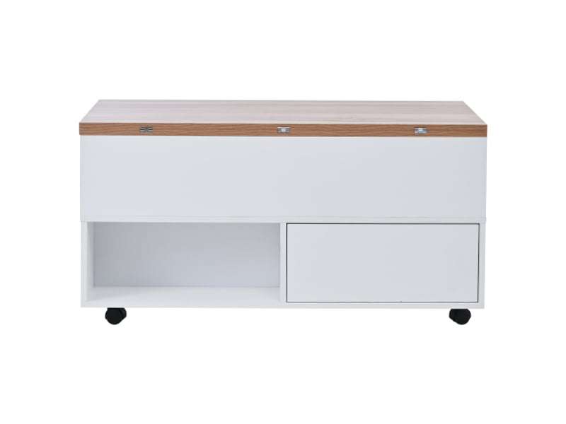  Table basse 100x50x40 cm avec plateau relevable, roulettes et 4 tiroirs - rangements salon  - Conforama A