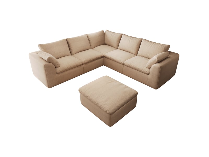  Canapé panoramique 6 places 245x245 cm en tissu lin kaki  - Conforama A