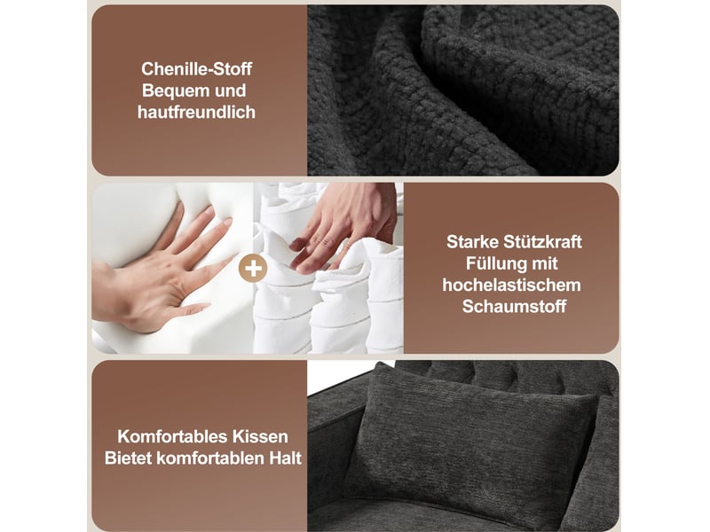 Canapé-lit 2 places 140x137 cm – gris – chenille, dossier réglable, usb, rangement et porte-gobelet - Conforama E