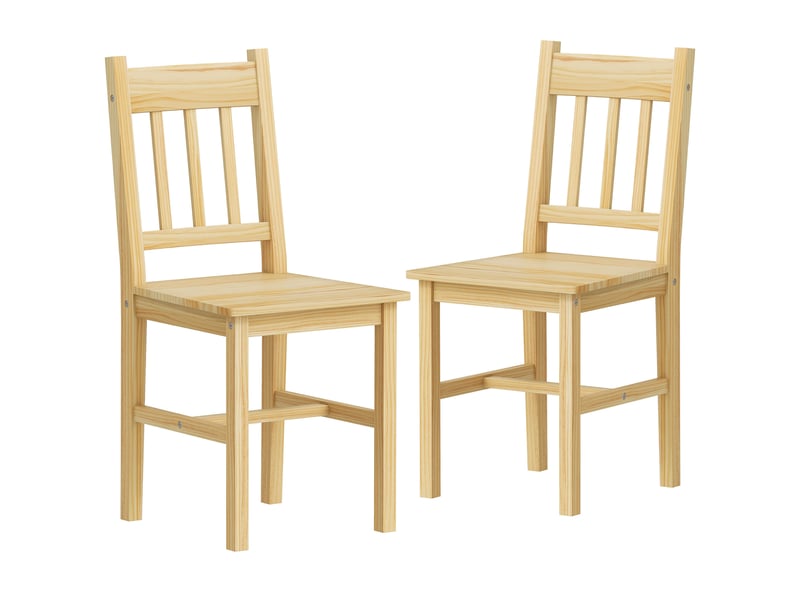  Ensemble de 2 chaises de salle à manger en bois naturel, chaises de cuisine avec dossier à lattes, assise large, bois naturel  - Conforama A