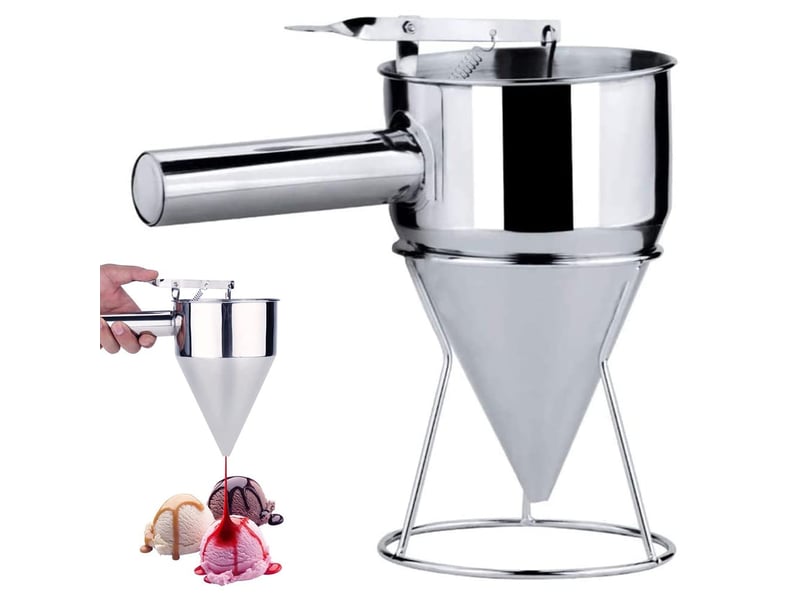  Entonnoir à pâte inox avec support - distributeur pour crêpes, gaufres, desserts et pâtisserie maison  - Conforama A