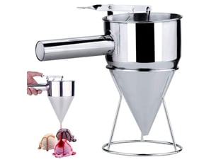 Entonnoir à pâte inox avec support - distributeur pour crêpes, gaufres, desserts et pâtisserie maison