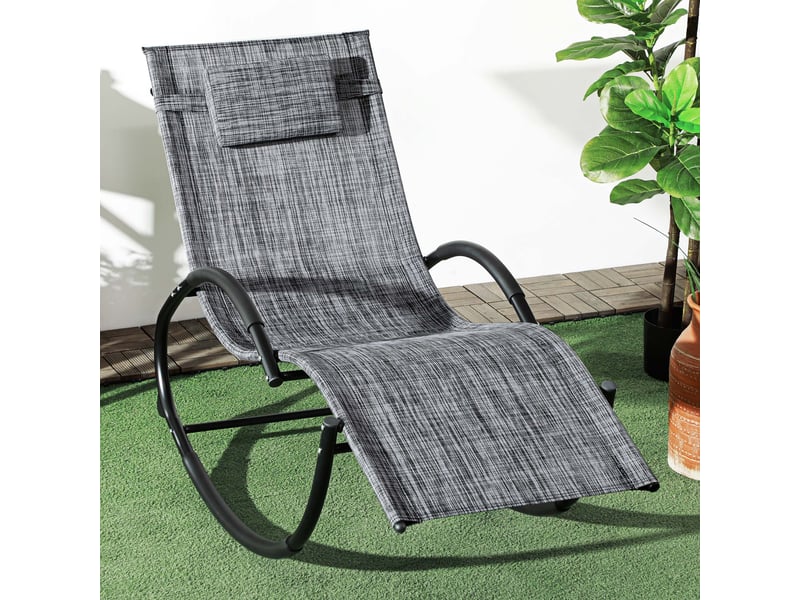  Chaise de jardin, chaise longue à bascule, métal, 61x155x88cm, gris  - Conforama C