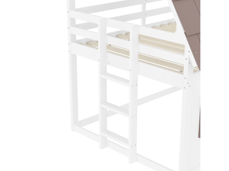  Lit superposé - 140x200cm - toboggan et échelle - lit cabane superposé - pin massif, toit, sécurisé, blanc et marron  - Conforama D